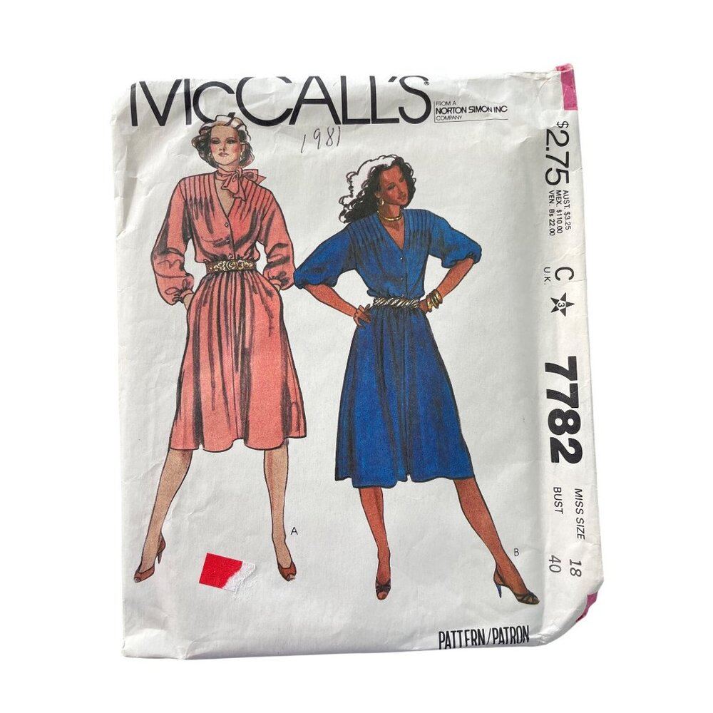 80s McCalls 7782 Misses Dress & Scarf Sewing Pattern Size 18 Bust 40 Vintage CUT